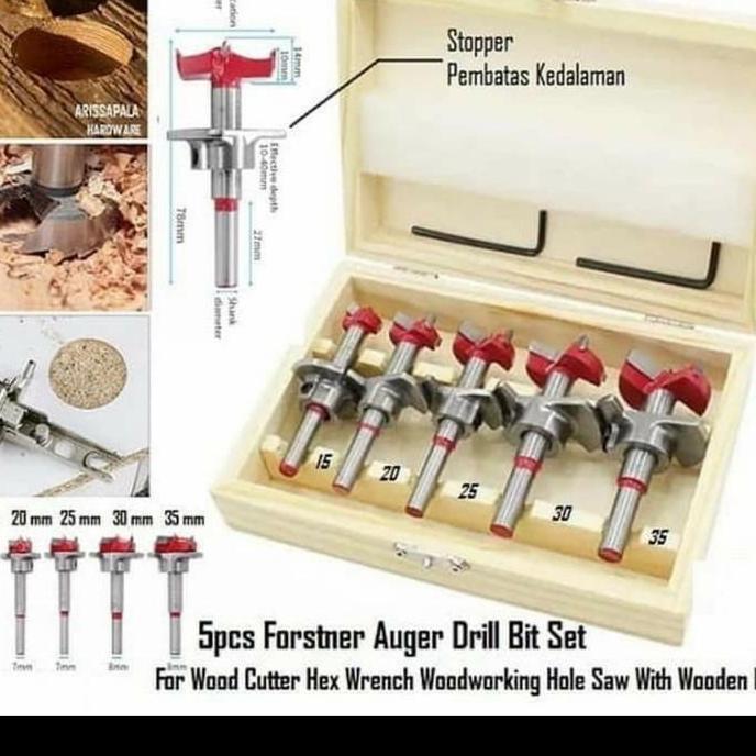 Mata Bor Stopper 5 ukuran - Forstner Bit Set - Mata Bor Engsel Sendok