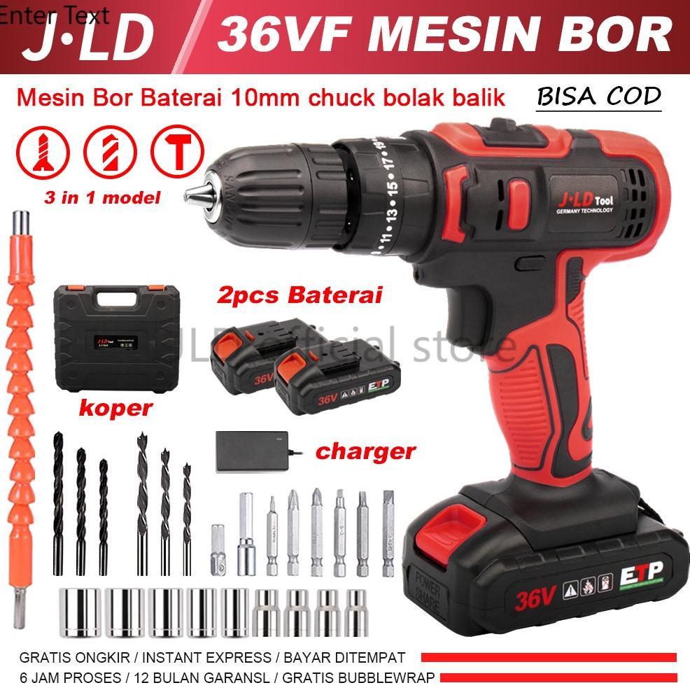 JLD 36VF mesin bor cas 2baterai-35NM Mesin bor baterai cordless -bor impact bater original besi -bor