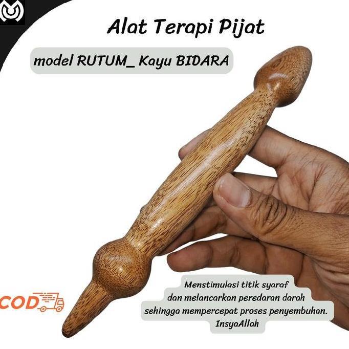 Alat Terapi Pijat Refleksi Professional dua Ujung Multifungsi dari kayu Bidara -Model Rutum