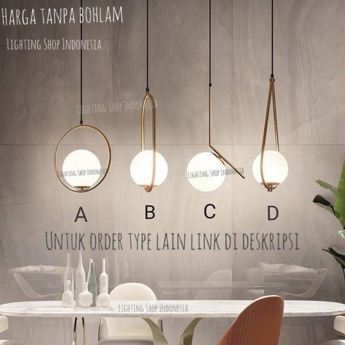 Ready  L472 Lampu gantung gold bola kaca susu modern minimalis bentuk oval