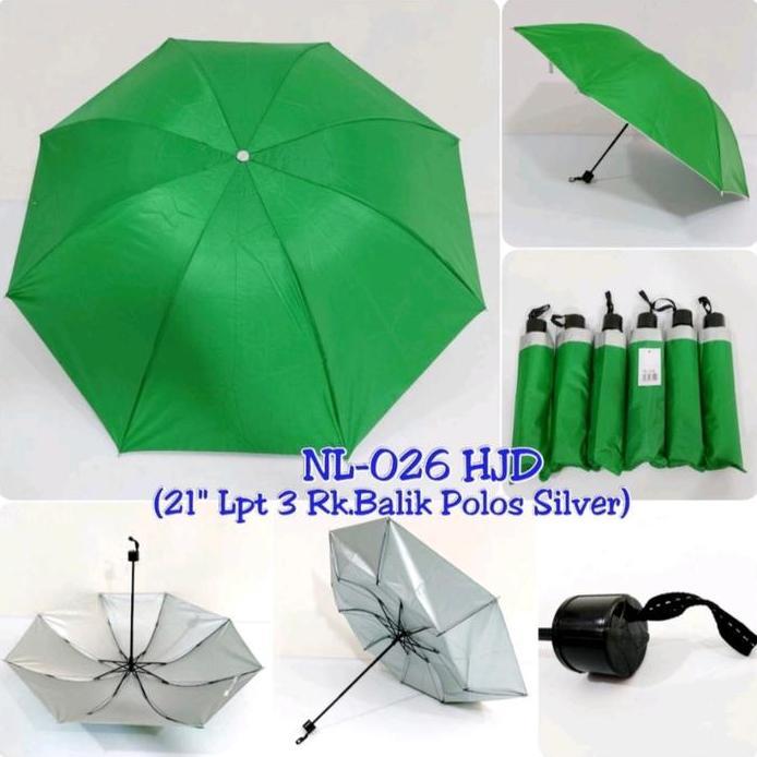 Kiranaabadi Payung Lipat 3 polos rangka balik nagoya nl026 dlm silver cocok untuk promosi murah