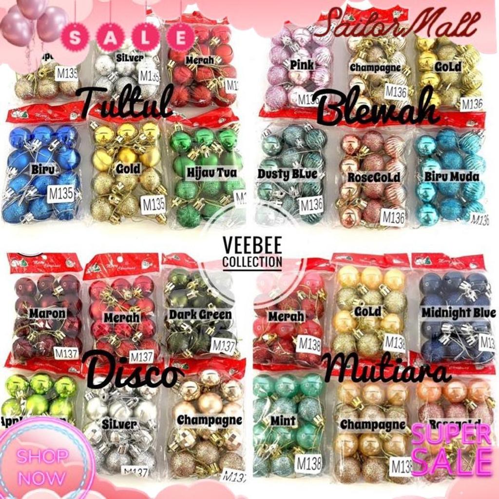 New Sale Hiasan Bola Pohon natal 3cm/ bola hias pohon natal/ aksesoris pohon / hiasan natal