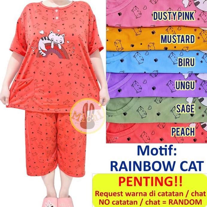 Baju Tidur Dewasa 3/4 Super Jumbo XXXL Bahan Kaos Setelan Celana Pendek Wanita Piyama Santai babydol