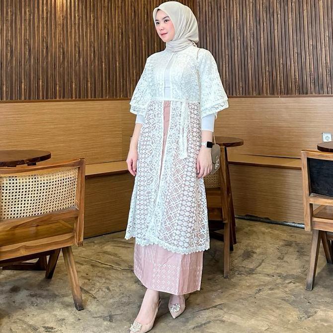 Orelle Outer Brukat Cardigan Brokat Lengan Pendek Ruffle Atasan Outher Brukat Outer Brokat Outer Tul