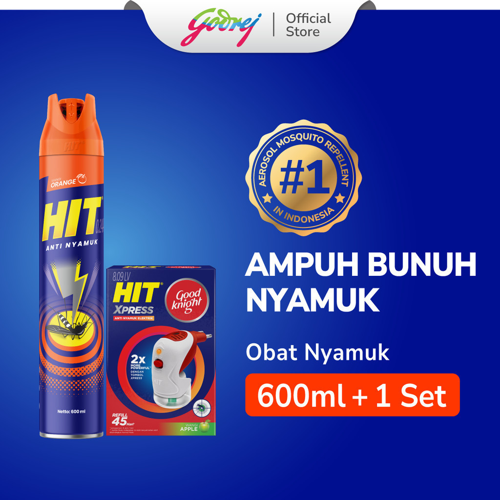 Hit Aerosol Orange 600ml + Hit Good Knight Xpress Set - Obat Nyamuk Elektrik - Bunuh Nyamuk Penyebab