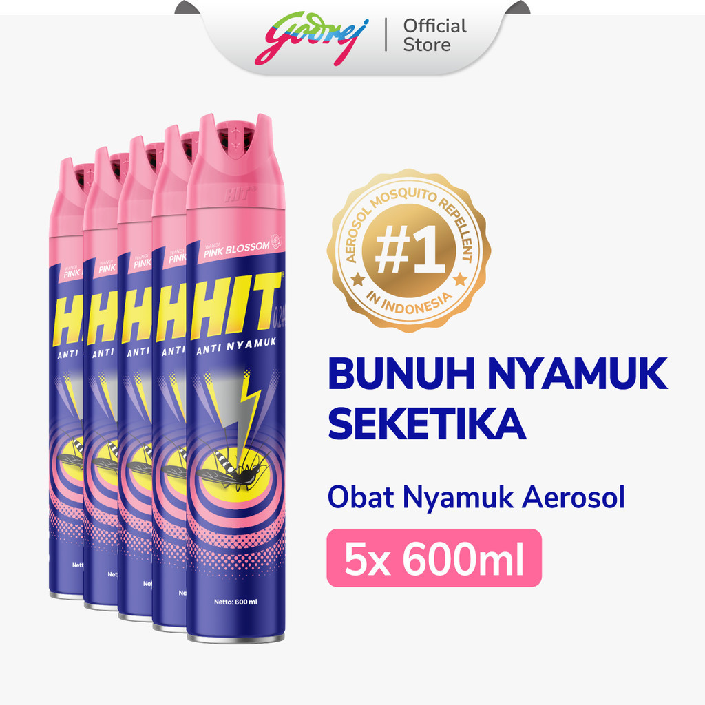 Hit Aerosol Expert Pink Blossom 600ml x5 - Obat Nyamuk - Bunuh Nyamuk Penyebab Demam Berdarah (DBD)