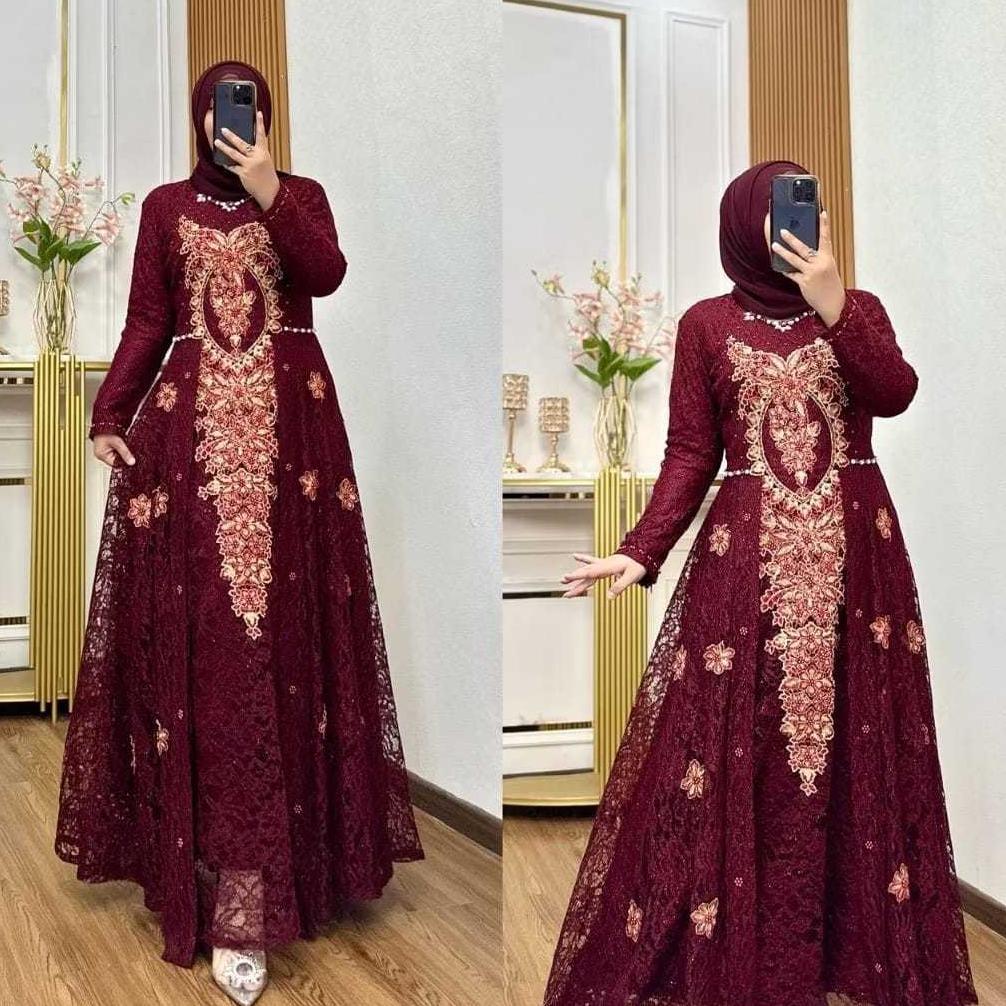 Gamis pesta//gamis bordir//gamis cantik//emerald blue//gamis mewah//gamis kondangan//seragaman//tren