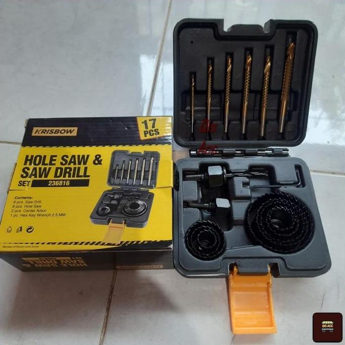 KRISBOW Set Mata Bor Kayu Hole Saw Isi 17 Pcs - Hitam