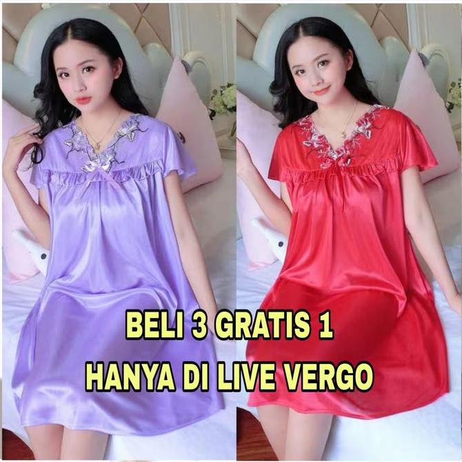 Promo Vergo - Dress RENDA BUNGA PUTIH PY 134 / Baju Tidur Wanita Jumbo COD