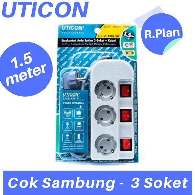 TERBARU - Cok Sambung 3 lubang / Colokan Sambung 3 socket UTICON 1.5 meter