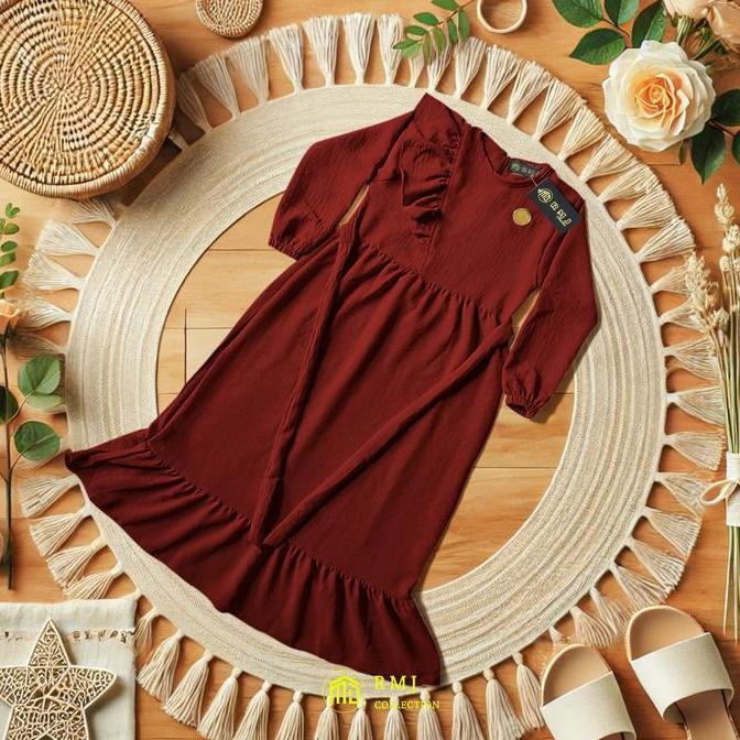 Rmj Abaya Gamis Kirana Kids Crinkle Airflow Anak Usia 5-12 Tahun Baju Muslim Kancing Variasi Dress N