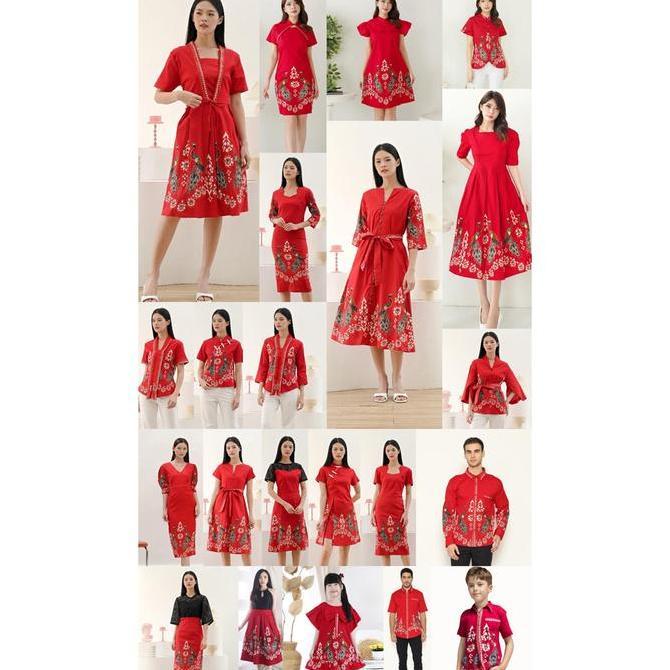 Evercloth Seragam Batik Keluarga Couple Natal Imlek Family Set Cheongsam Qipao Andry Family / Batik 