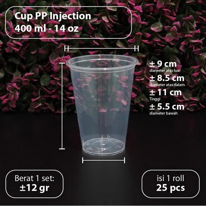 (Bekasi) 25 pcs - Cup 14oz Injection - Gelas Thinwall Plastik PP 400ml