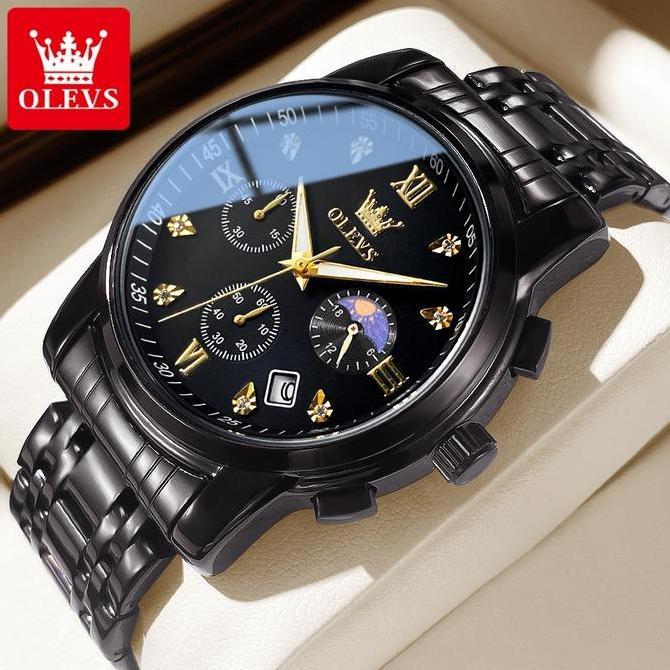 Olevs Jam Tangan Pria Original Anti Air Tahan Led Sport Analog Chronograph Stainless Steel Watches M