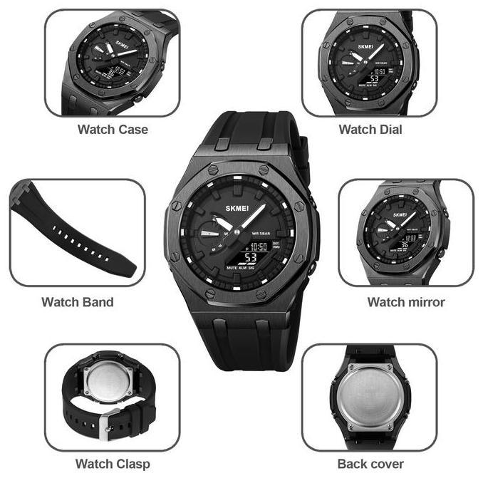 Jam Tangan Pria Analog-Digital World Time Tahan Air Skmei 2243