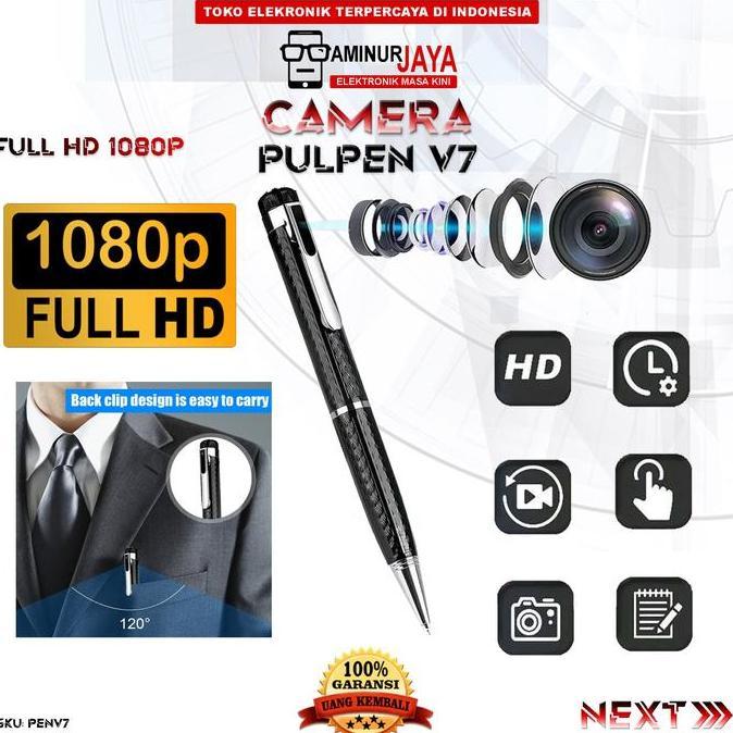 Aminurjaya V7 Kamera CCTV Mini Spy Camera Pen Pena Saku Pocket Pulpen HD 1080P Pengintai Mata mata P