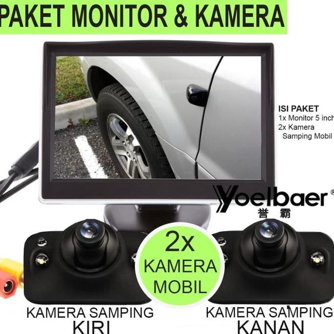 Paket Kamera Samping Spion Mobil Kanan Kiri Layar Lcd 5 Inch