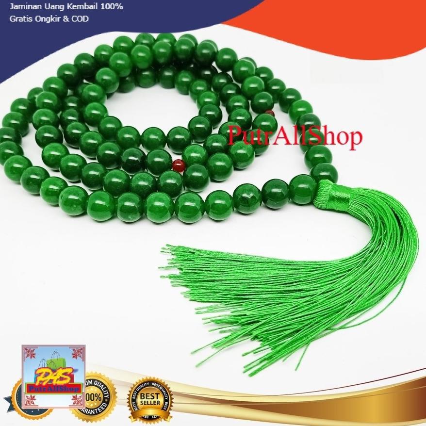 (PAS) Tasbih 99 Butir Batu Giok Asli Import Burma Hijau 8mm - Kalung Tasbih Bayar Di Tempat