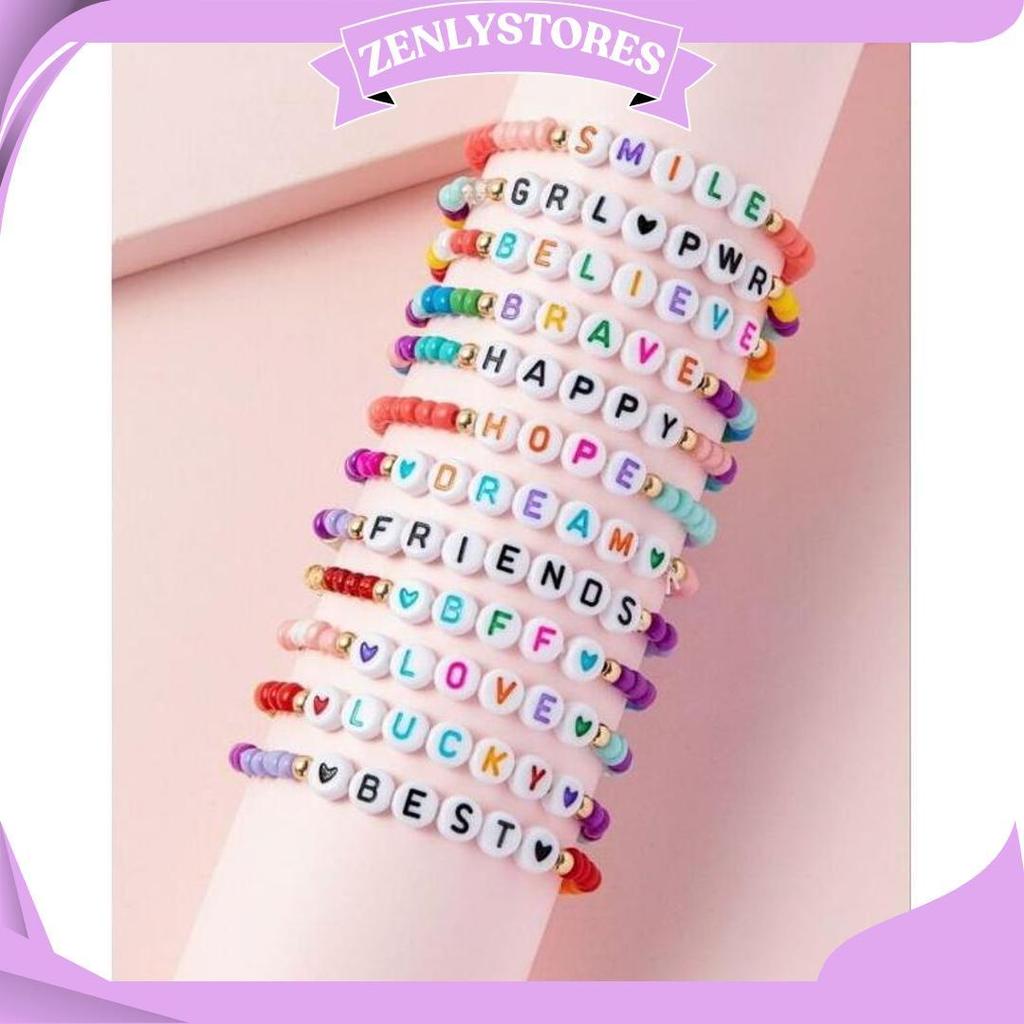 Manik Manik Letter Beads 25Gr / Bentuk Kotak Balok Love Bulat / Warna Hitam Silver Gold Rainbow Mera