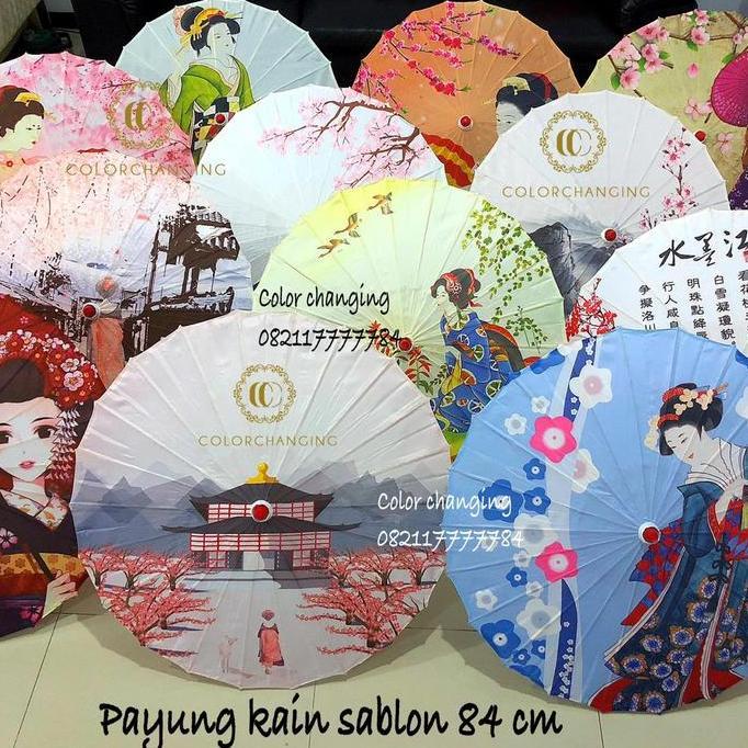 payung sablon kain besar 84 cm outdoor Sakura dasar Pink jepang