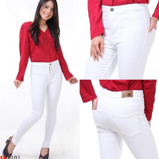 2742 Celana Hhwaist Wanita Putih Jeans Stretch Softjeans Jsk B