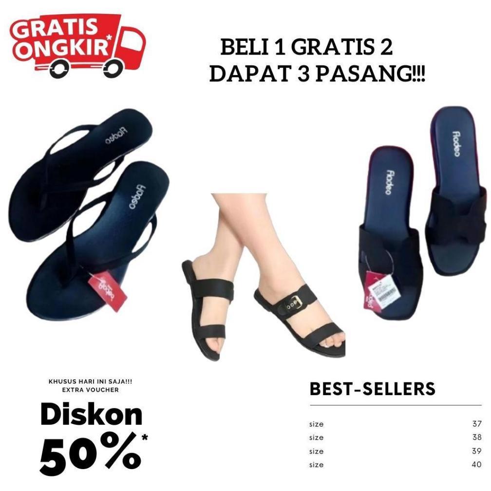 Terlaris PROMO Beli 1 Gratis 2 Sandal Wanita Fladeo / Sandal Slop Jepit Wanita Viral Kekinian Girlst