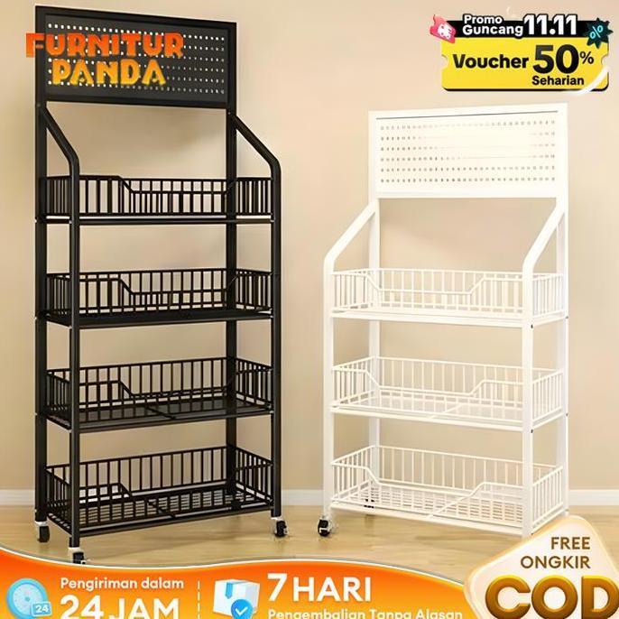 Rak camilan jaring besi rak multi-lapis rak besi dapur rak serbaguna rak camilan supermarket Rak Bes