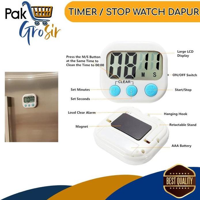 Digital Kitchen Timer Magnetik Alarm Masak Dapur Stopwatch Meja Belajar