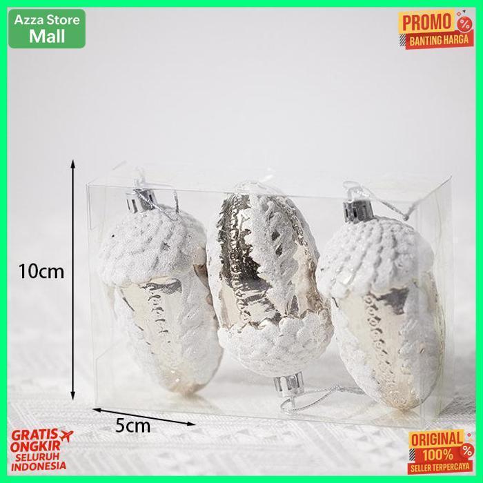 Diskon 3Pcs Hiasan Natal Silver Acorn Biji Pohon Ek Ornamen Gantungan Pohon Natal Dekorasi Christmas