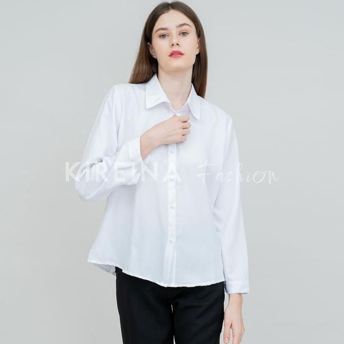 DB190 - Kemeja Putih Wanita Premium Bahan Moscrape - KIREINA FASHION