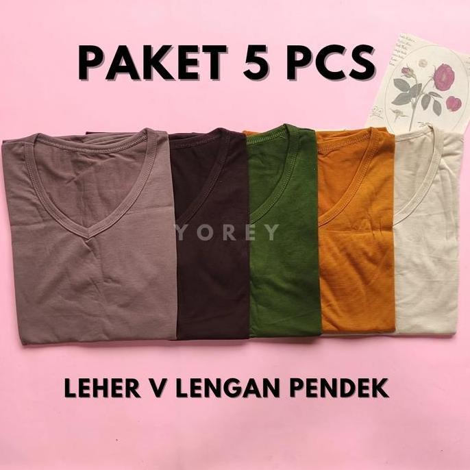 DY131 - 5 PCS Kaos V Lengan PendekKaos Leher V Manset Baju Dalaman Kaos Wanita Pendek Inner Lengan P