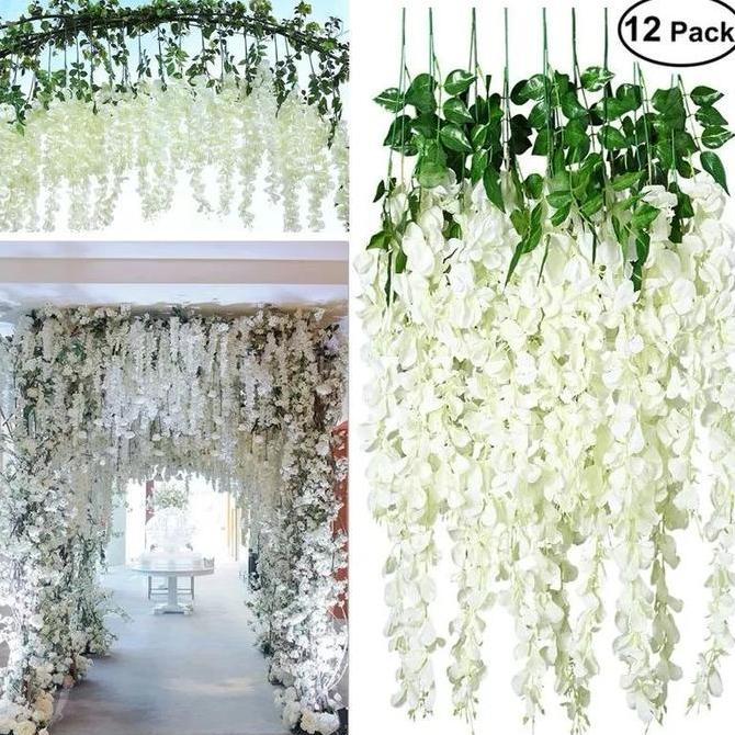 1 Lusin Wisteria Besar Jumbo Juntai Gantung Putih Dekorasi Artificial Dekor Pelaminan Imhiasan Dekor