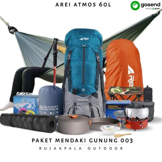 paket mendaki gunung murah carrier Atmos 60L original AREI outdoorgear tas hikking ransel gunung tas