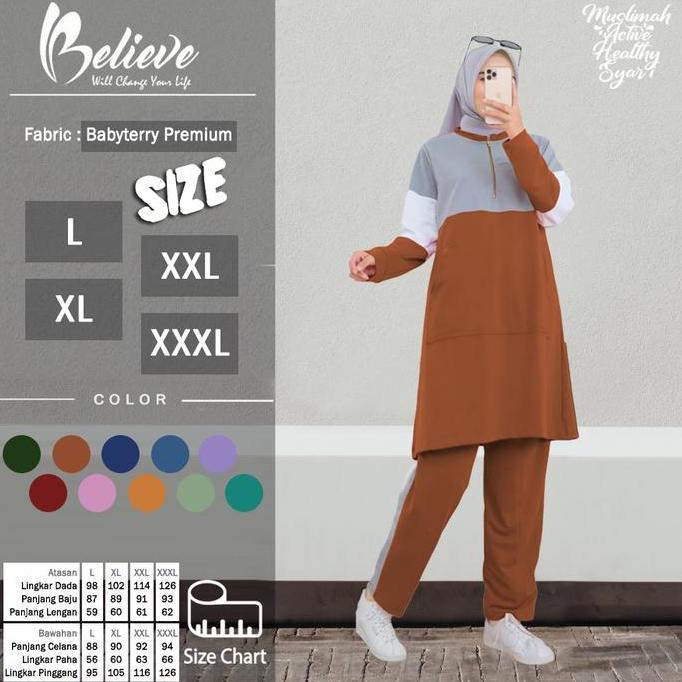 RFK SET - Babyterry Setelan Kaos Olahraga Muslimah Training Senam Wanita Jumbo Big Size L-3XL / LAZY