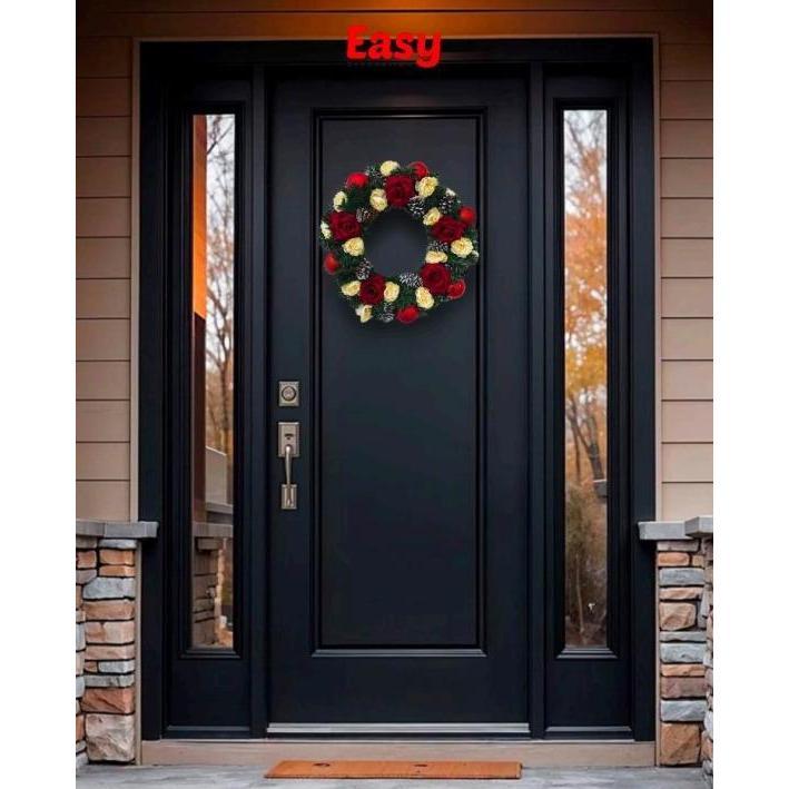 Easy Decoration Rustic Wreath Set - Hiasan Dekorasi Pintu Dinding Elegan dengan Krans Bunga Mawar Me