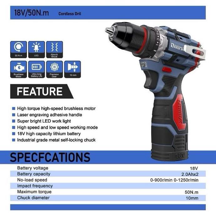 DAGMARA KEN Series V18 Brushless Cordless Drill Rechargeable Screwdriver Hand Drill Power Tools