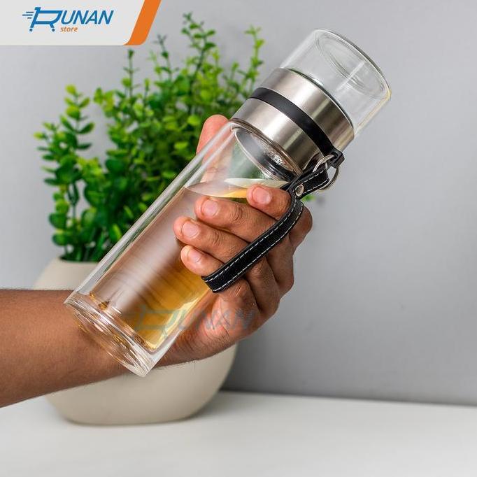 Botol Tea Infuser Teh Kaca 250 ml Botol Minum Teh Saringan Double Wall