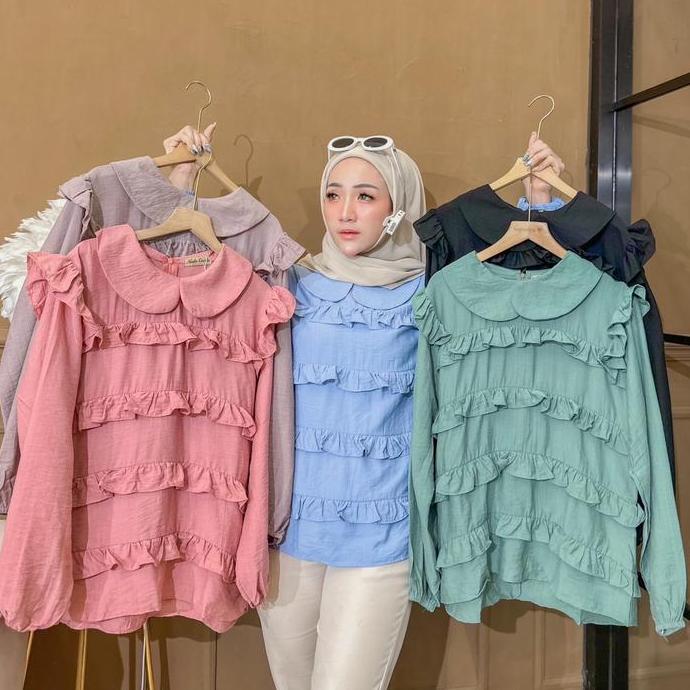 atasan cewe kece ootd berhijab kekinian yang sedang live lini top