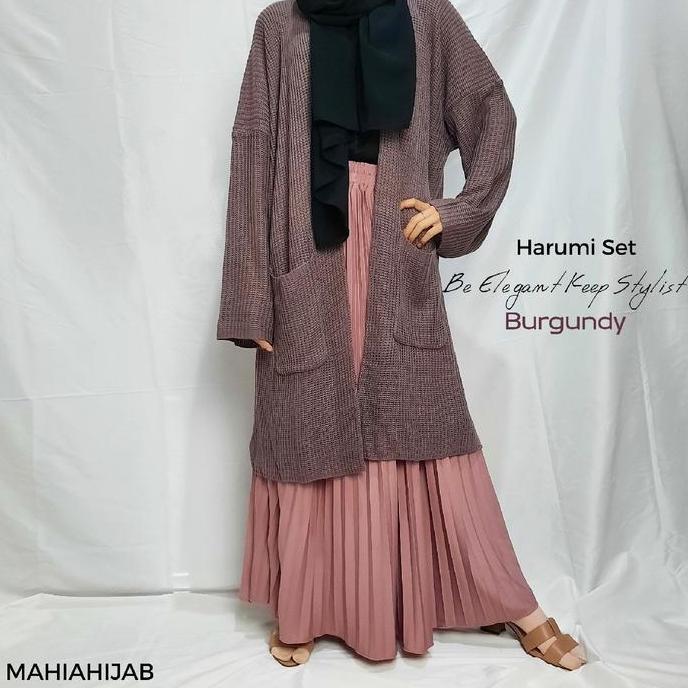 Harumi Set (Long Cardigan + Rok Plisket) korean style outfit by mahiahijab Terlaris