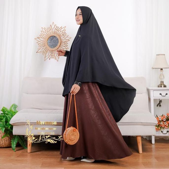 [Gamis Hermosa] Gamis hermosa embos motif Indian manset squin coklat tua-gamis coklat tua syari Wolf