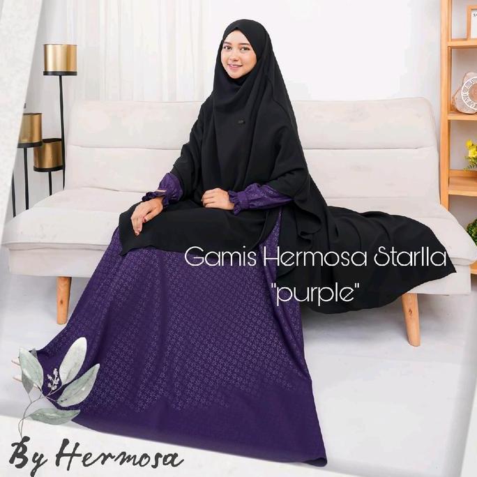 [Gamis hermosa]Gamis hermosa wolfis embos motif starla ungu tua-gamis syari busui premium umbrella 4