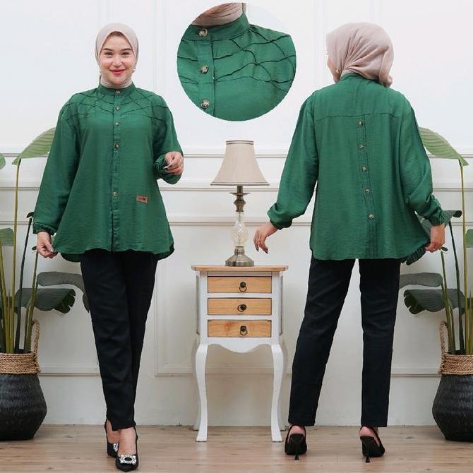 Vina Blouse kemeja wanita Dewasa polos Polo linen kekinian Baju atasan panjang wanita Remaja Fashion
