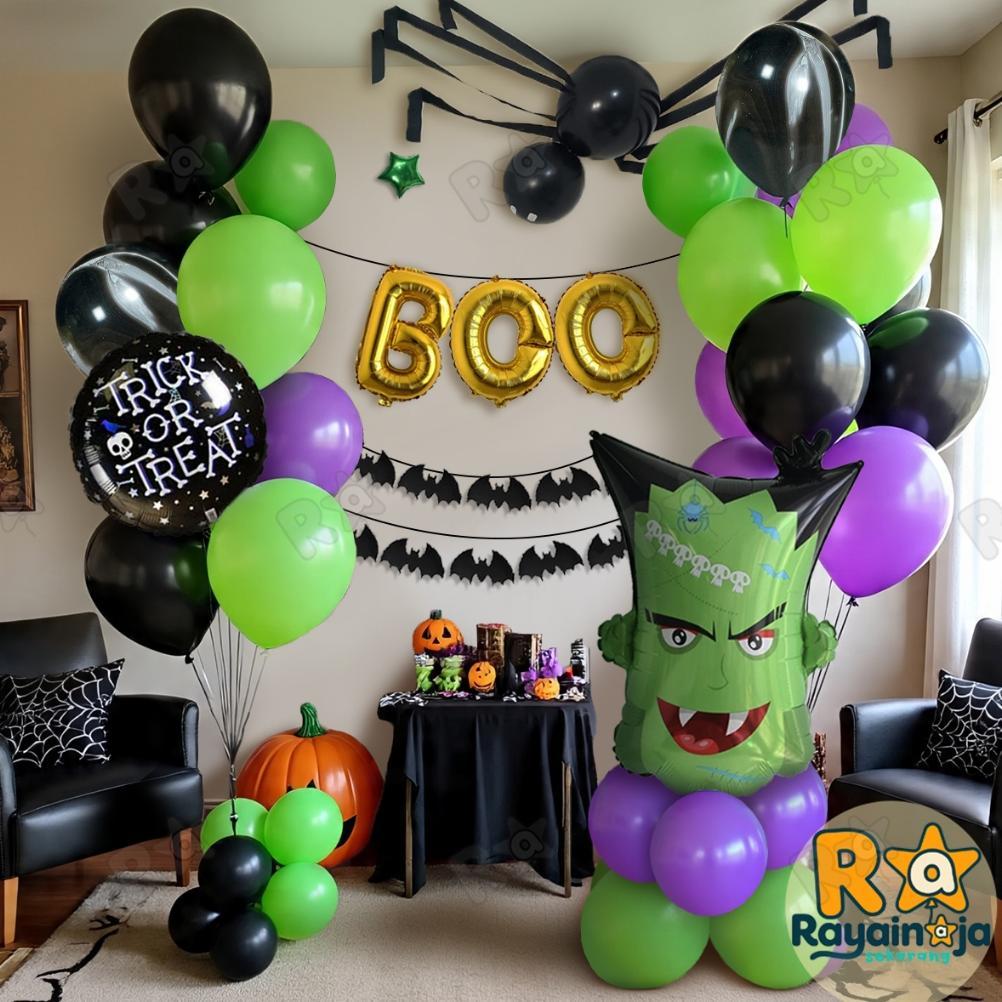 Rayain Aja - set Dekprasi Halloween Frankenstein / Laburatorium Frankenstein/ Balon Frankenstein / D