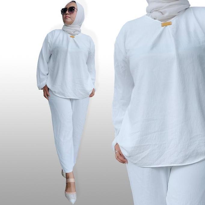 setelan baju celana panjang crinkle airflow wanita casual LD besar  Muslim Kulot Remaja Kancing Gami