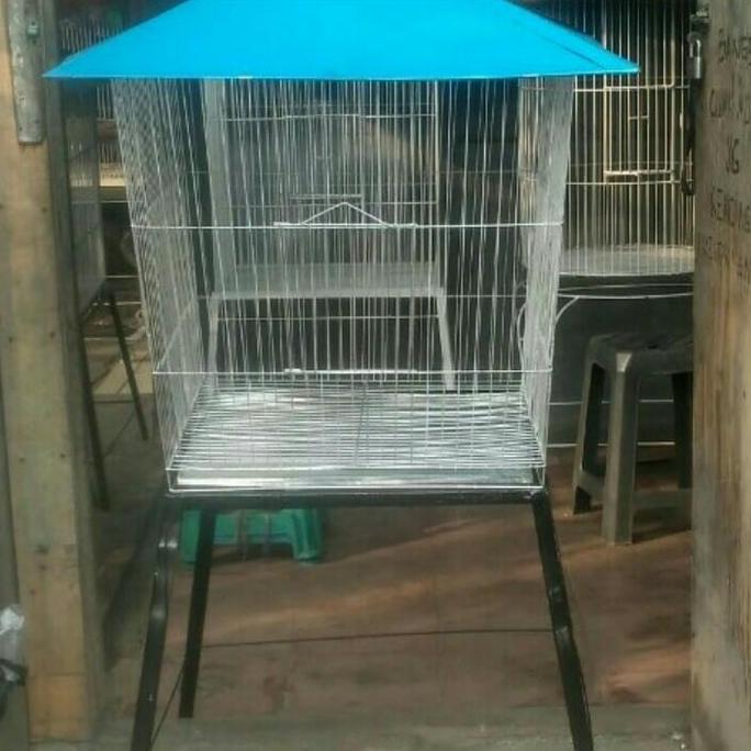 Kandang burung besi Limas besar pake kaki komlit tangkringan makan min