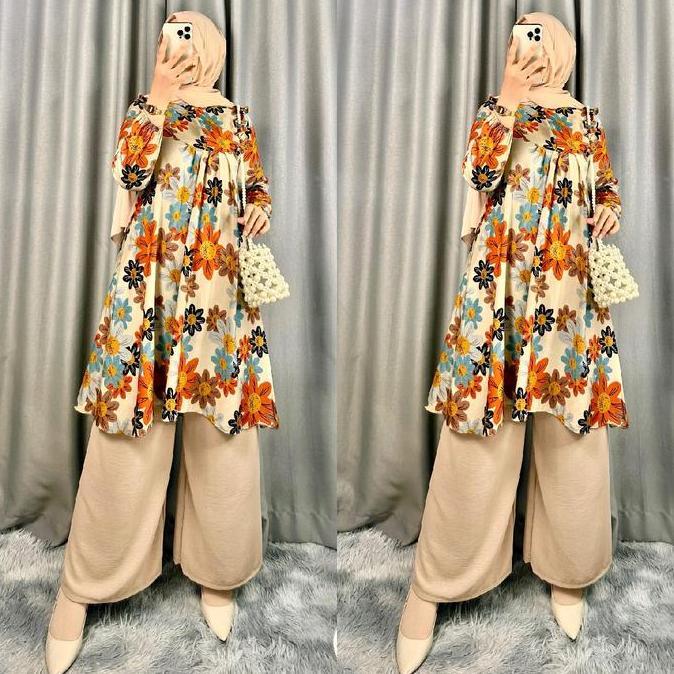 ONE SET TUNIK BUNGA MATAHARI SET DAILY LONG TUNIK