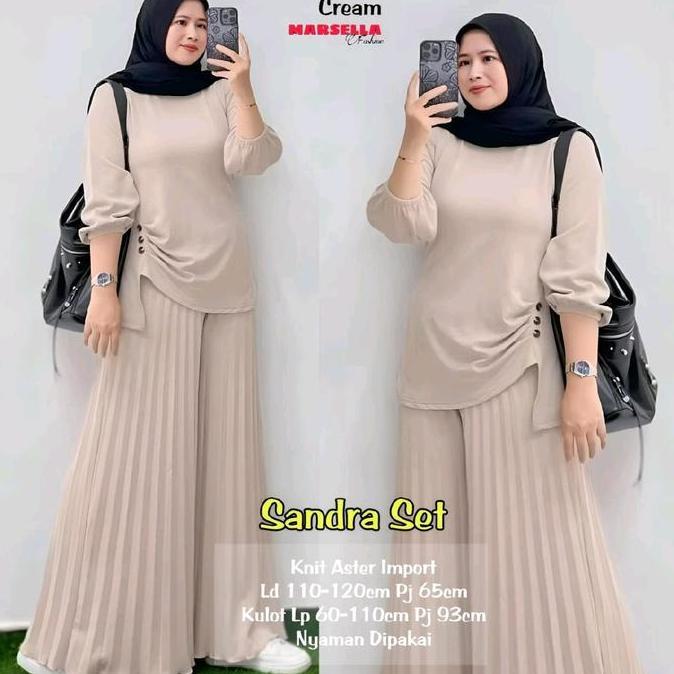 Pakaian setelan wanita bahan knit aster import LD 110-120 cm lengan panjang celana kulot plisket nya