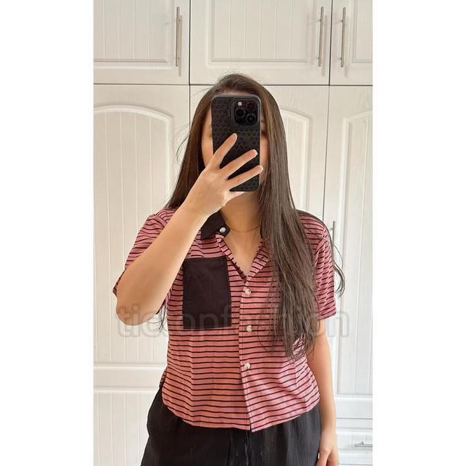 ATASAN WINNIE KEMEJA KNIT SALUR BUSUI - BLUS KNIT - tictopfashion