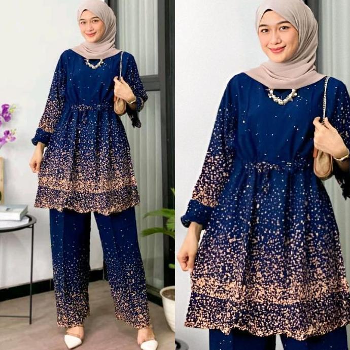 Setelan Wanita Tiedye One Set Tunik LD 120 Jumbo Motif Batik Semprot Rayon Premium