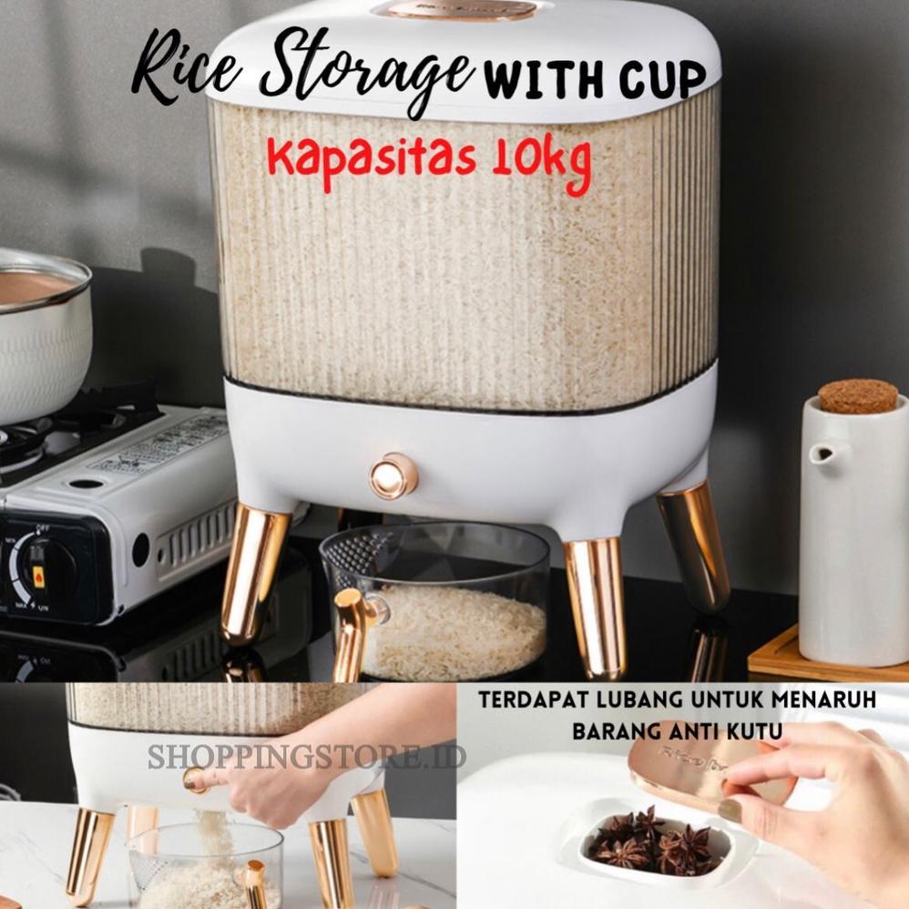 DISPENSER BERAS/TEMPAT BERAS ESTETIK/TEMPAT BERAS 10KG/TEMPAT BERAS PUTIH/RICE STORAGE